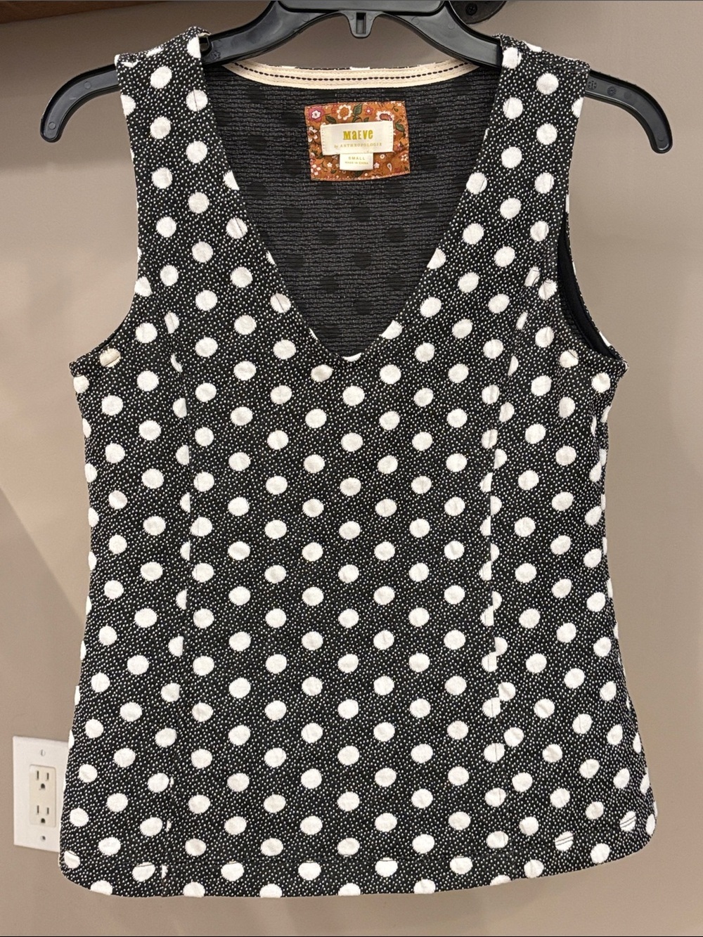 Maeve Anthropologie Polka Dot Knit Tank Top Size Small Black White Sleeveless